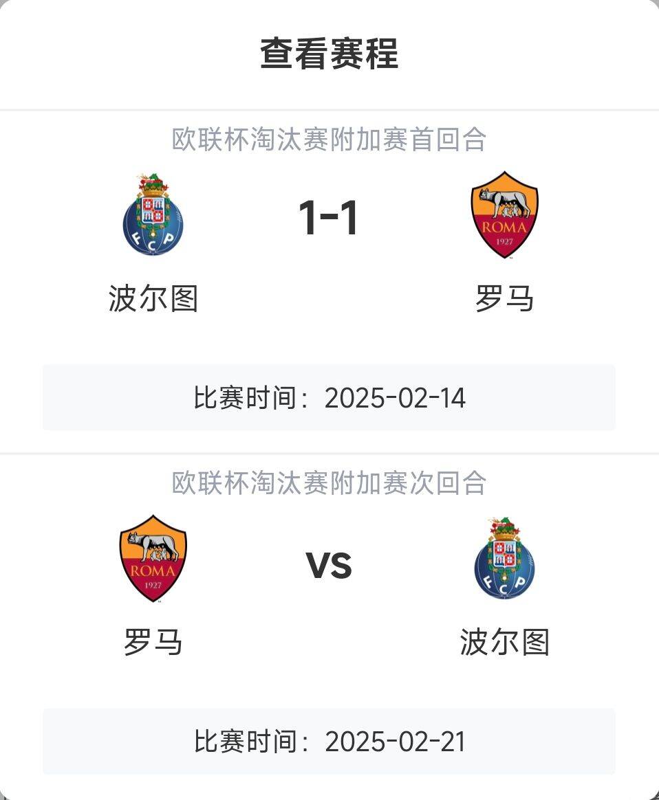  羅馬頂?shù)米?？意甲歐戰(zhàn)8隊3隊直通4隊出局，羅馬首回合1-1波爾圖