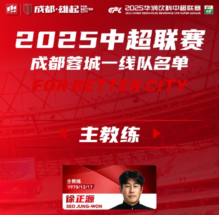  成都蓉城一線隊(duì)大名單出爐！