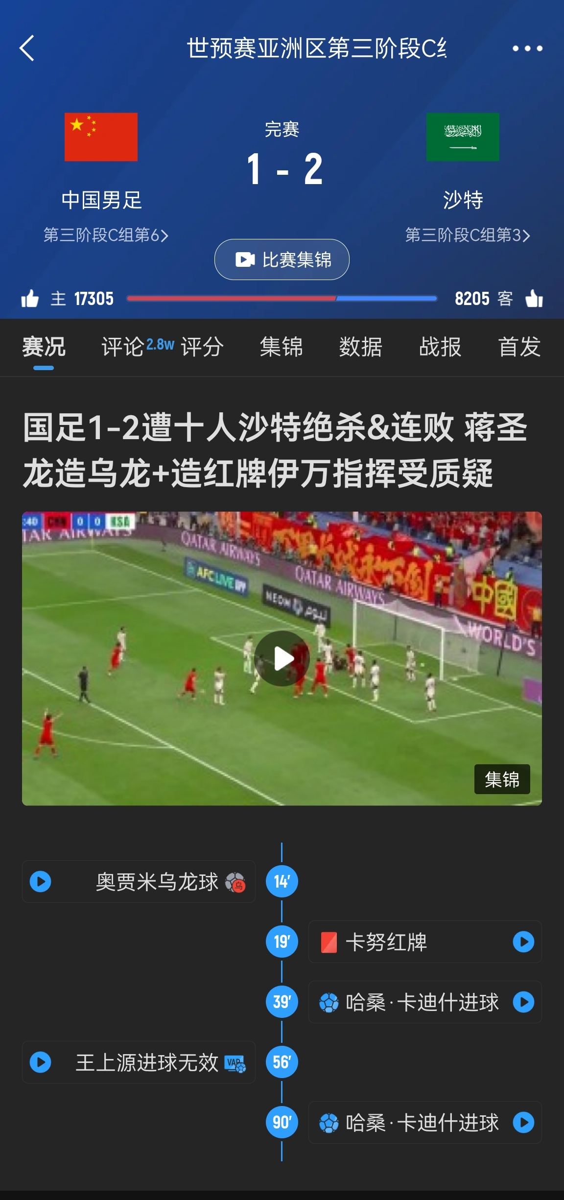  今天什么劇本？首戰(zhàn)沙特也是半場(chǎng)紅牌+蔣光太傷退，最后國(guó)足被翻