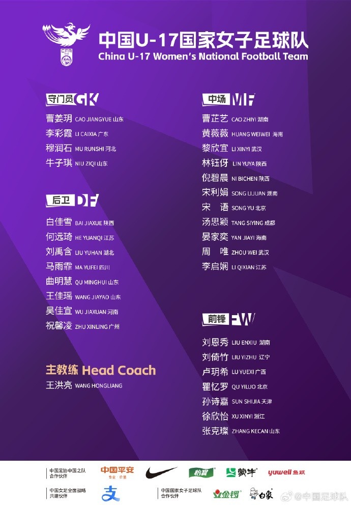  U17女足30人將在蘇州集訓備戰(zhàn)世界杯，姜寧、朱挺擔任訓練員